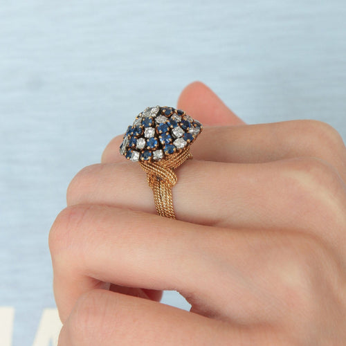 Bague Bague Cocktail Boule en or, saphirs et diamants 58 Facettes 514