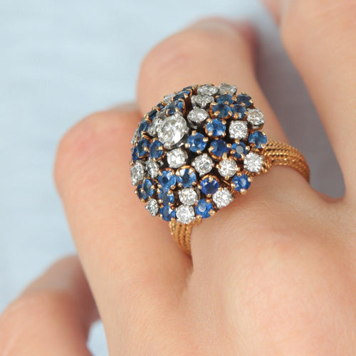 Bague Bague Cocktail Boule en or, saphirs et diamants 58 Facettes 514