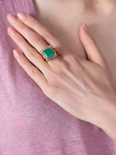 Bague Bague Cocktail Or Jaune Emeraude & Diamants 58 Facettes