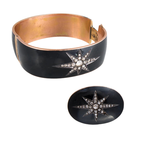Bracelet Bracelet et broche de deuil émaillés noir Diamants 58 Facettes 1