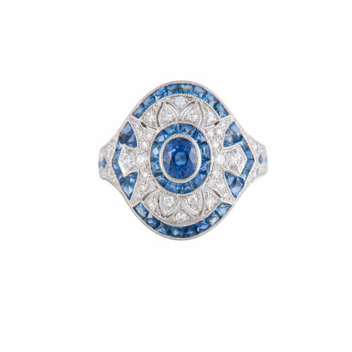 Bague 54 Bague style Art Déco Platine Saphirs Diamants 58 Facettes 1
