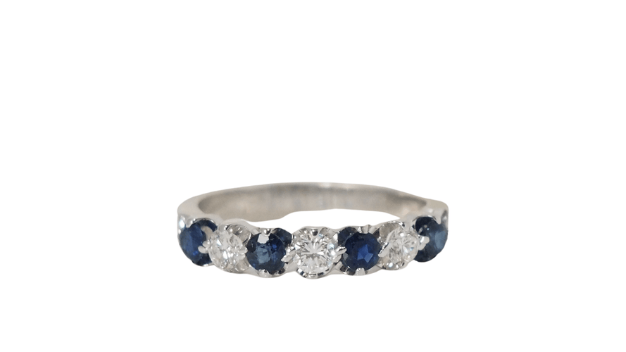 Bague 52 Demi-alliance or blanc diamants et saphirs 58 Facettes 31864