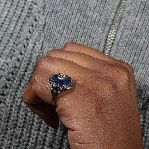 Bague 55 Bague Email bleu et Diamants 58 Facettes 220424