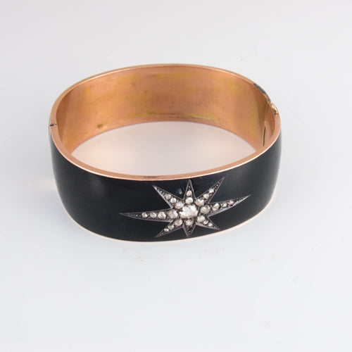 Bracelet Bracelet et broche de deuil émaillés noir Diamants 58 Facettes 1