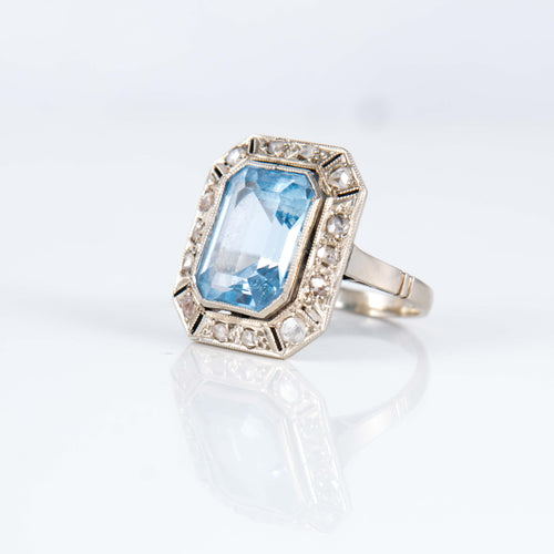 Bague 48 Bague Art Déco Aigue-marine Diamants 58 Facettes 1