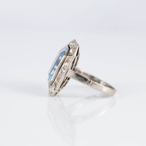 Bague 48 Bague Art Déco Aigue-marine Diamants 58 Facettes 1