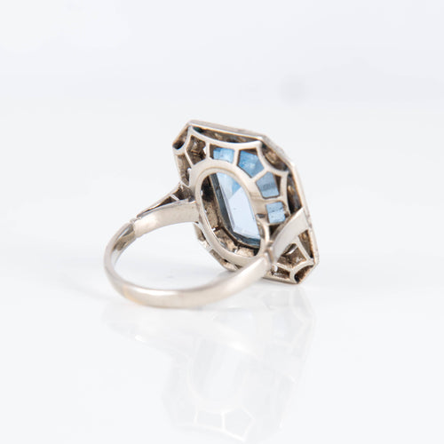 Bague 48 Bague Art Déco Aigue-marine Diamants 58 Facettes 1