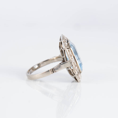 Bague 48 Bague Art Déco Aigue-marine Diamants 58 Facettes 1