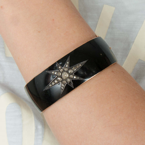 Bracelet Bracelet et broche de deuil émaillés noir Diamants 58 Facettes 1