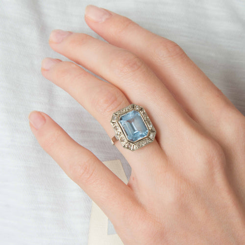 Bague 48 Bague Art Déco Aigue-marine Diamants 58 Facettes 1