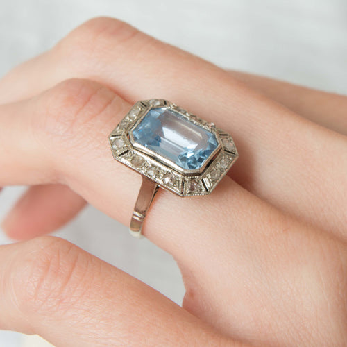 Bague 48 Bague Art Déco Aigue-marine Diamants 58 Facettes 1