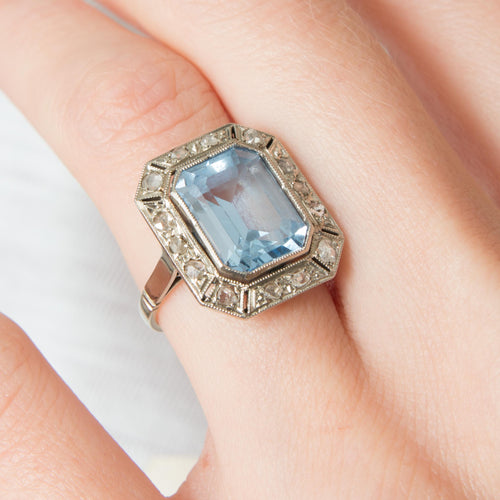 Bague 48 Bague Art Déco Aigue-marine Diamants 58 Facettes 1