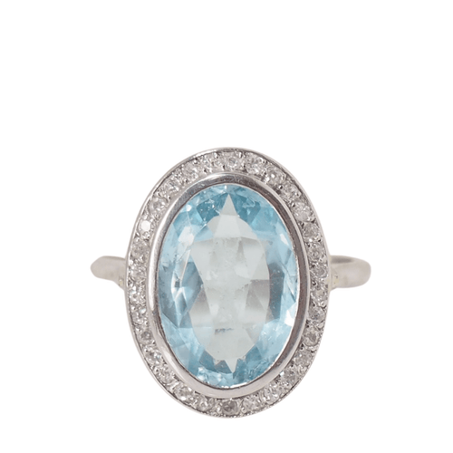 Bague Bague Pompadour en platine, aigue marine et diamants 58 Facettes