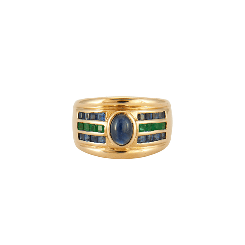 Bague 55 Bague Saphir cabochon Emeraudes 58 Facettes 8475
