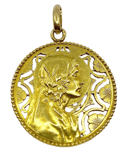 Pendentif Médaille Vierge décor floral 58 Facettes
