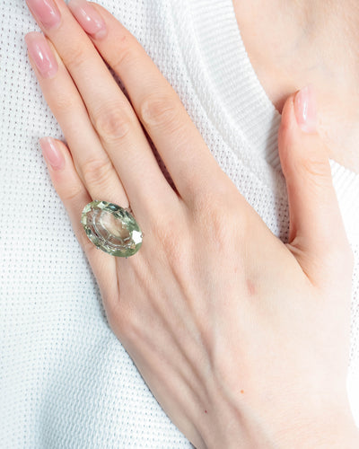 Bague Bague Or Blanc Prasiolite 58 Facettes