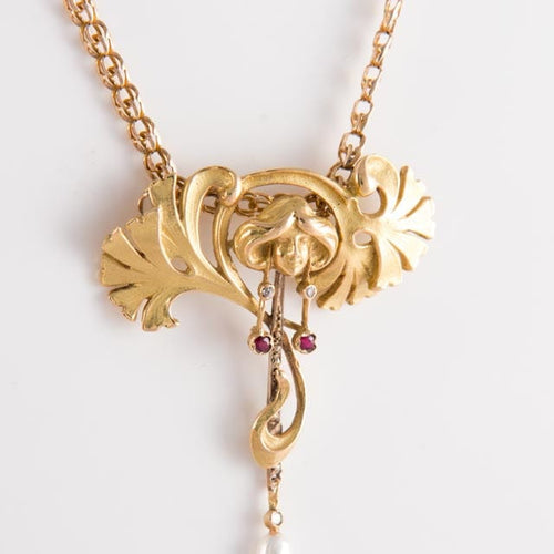 Collier Collier Pendentif Feuillage Diamants Perle 58 Facettes