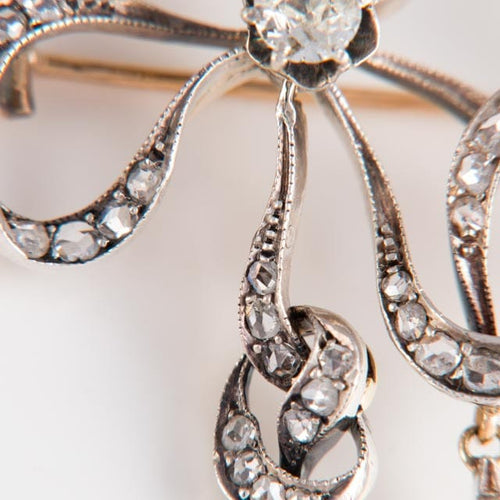 Collier Broche pendentif Noeud Diamants Perles 58 Facettes