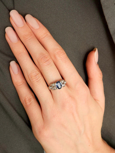 Bague 56 Bague Art Déco Saphir Diamants 58 Facettes