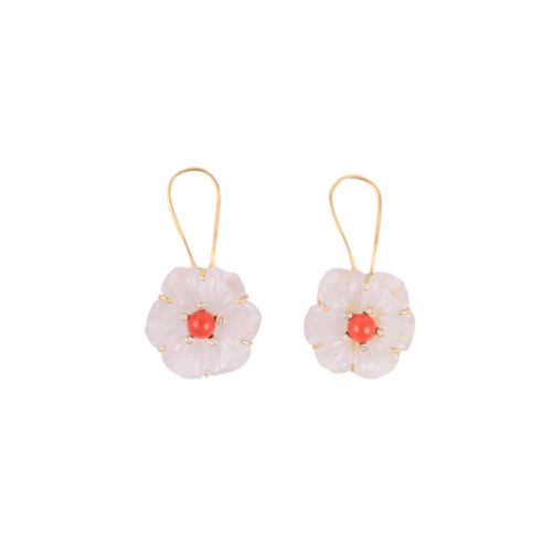 Boucles d'oreilles Boucles d'oreilles fleurs Cristal de roche Corail Diamants 58 Facettes B9624