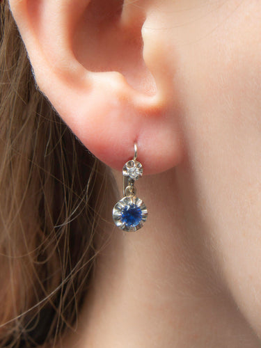 Boucles d'oreilles DORMEUSES OR BLANC, SAPHIR ET DIAMANTS 58 Facettes 120048