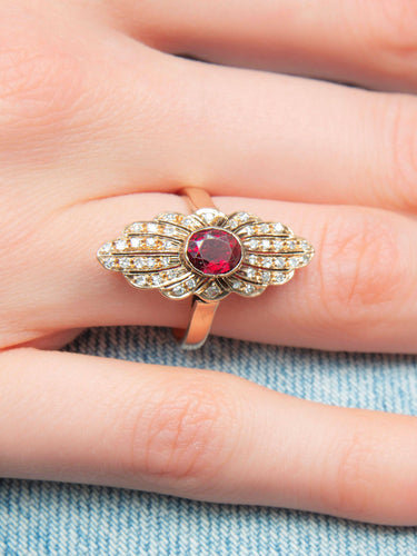 Bague BAGUE VINTAGE OR JAUNE RUBIS ET DIAMANTS 58 Facettes 150043
