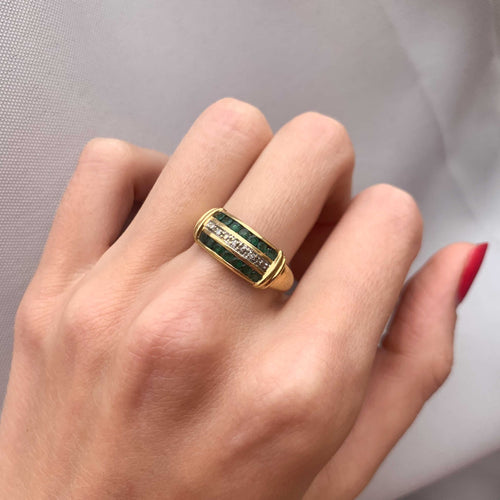 Bague 57 Bague Ligne Emeraudes Diamants 58 Facettes JE131