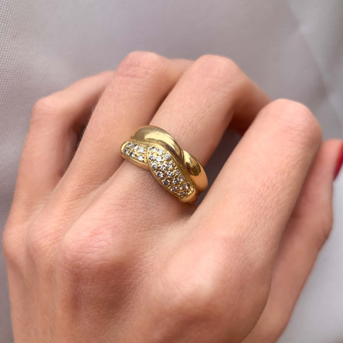 Bague 57 Bague godronnée pavage Diamants 58 Facettes JE154