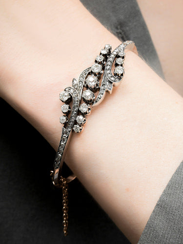 Bracelet Bracelet Jonc Ancien Or Rose, Argent & Diamants 58 Facettes 200001