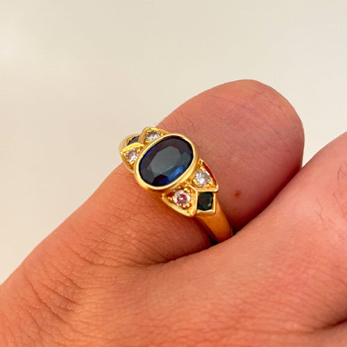 Bague Bague Jonc Saphir Emeraudes Diamants 58 Facettes 1