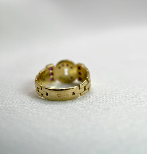 Bague Bague Vintage Or jaune Diamants Rubis, Maille Panthère 58 Facettes