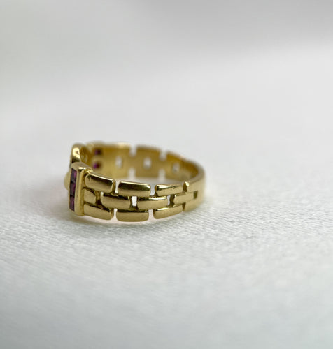 Bague Bague Vintage Or jaune Diamants Rubis, Maille Panthère 58 Facettes