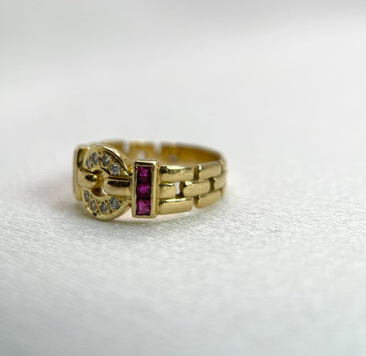 Bague Bague Vintage Or jaune Diamants Rubis, Maille Panthère 58 Facettes