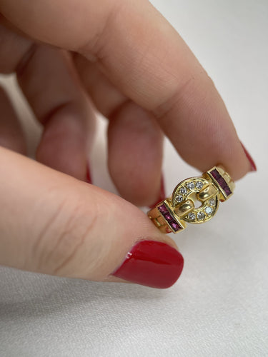 Bague Bague Vintage Or jaune Diamants Rubis, Maille Panthère 58 Facettes