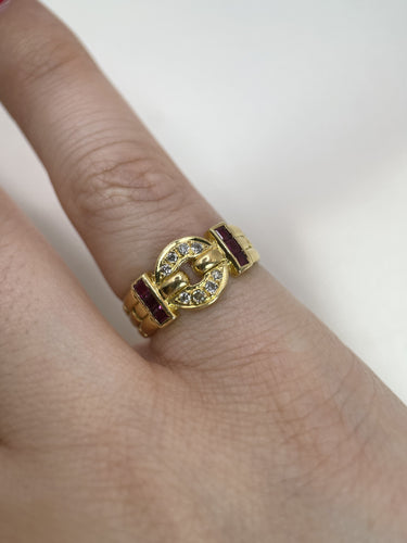 Bague Bague Vintage Or jaune Diamants Rubis, Maille Panthère 58 Facettes