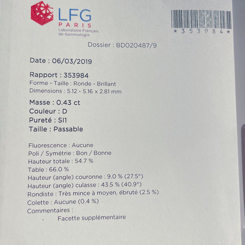 Bague Bague Solitaire Diamant 0.43ct Couleur D 58 Facettes 1