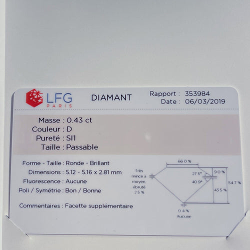 Bague Bague Solitaire Diamant 0.43ct Couleur D 58 Facettes 1