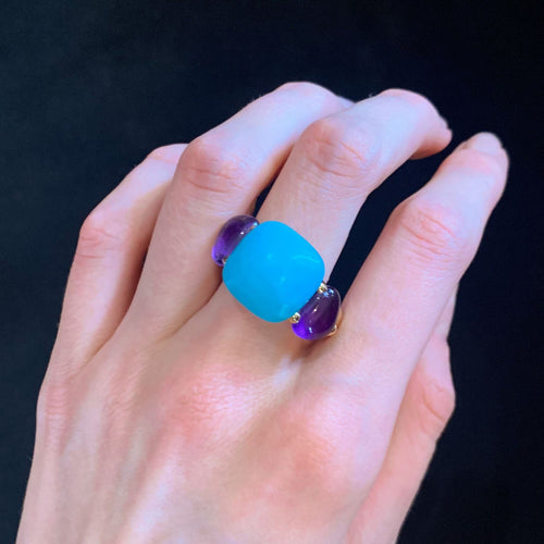 Bague Bague Pomellato Capri Turquoise Améthystes 58 Facettes