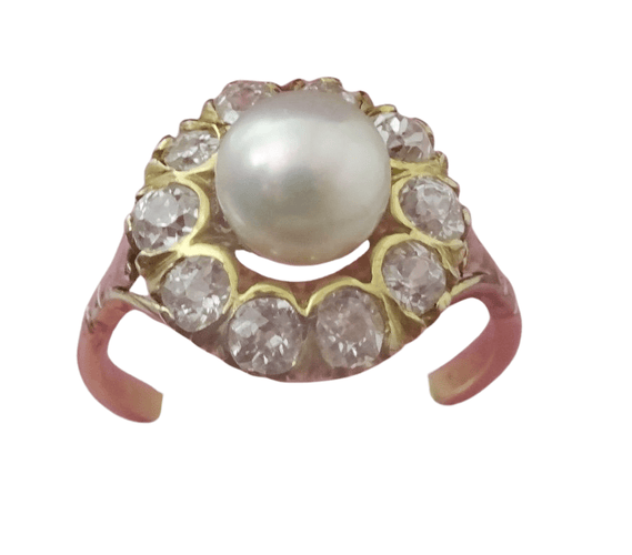 Bague 55 Vintage 14 karat Gold Cluster Ring, Pearl and old European cut Diamonds 58 Facettes