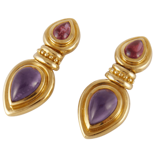 Boucles d'oreilles Clips d'oreilles améthystes, tourmalines roses 58 Facettes