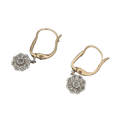 Boucles d'oreilles Dormeuses fin XIXème roses de diamant 58 Facettes