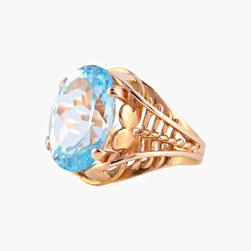 Bague 52 Bague Art Déco or rose et topaze bleue 58 Facettes P2L17