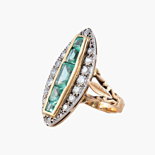 Bague 49 Bague Marquise émeraudes et diamants 58 Facettes P5L4