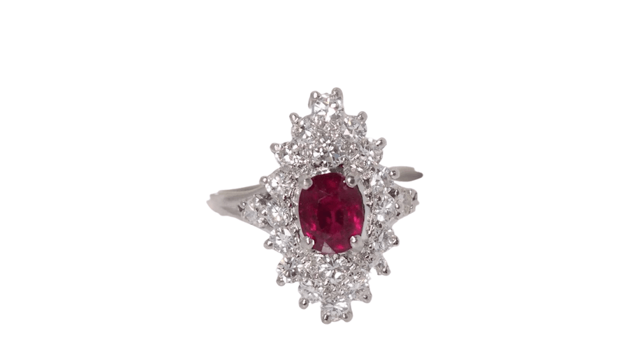 Bague Bague marquise platine rubis ovale et diamants 58 Facettes 31154