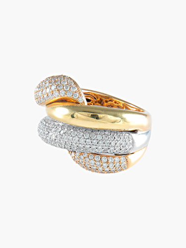 Bague 52 BAGUE ASYMETRIQUE OR JAUNE PAVAGE DIAMANTS 58 Facettes 413 50026