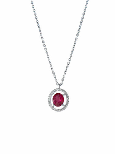 Collier CHAINE OR BLANC - PENDENTIF RUBIS/DIAMANTS 58 Facettes 449 50008