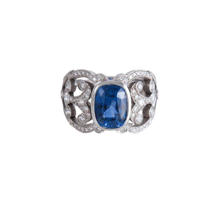 Bague 53 Bague Arabesque Saphir bleu exceptionnel 58 Facettes 1