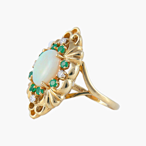 Bague 53 Bague Marquise Opale Emeraudes Diamants 58 Facettes