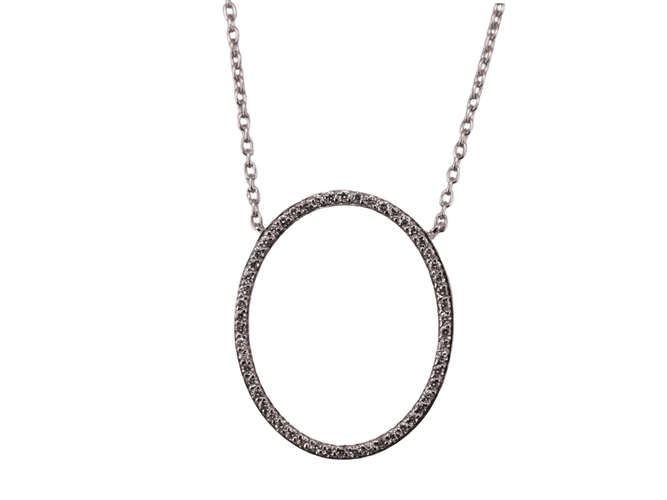 Pendentif Collier Pendentif ovale diamants or blanc 58 Facettes NECK32