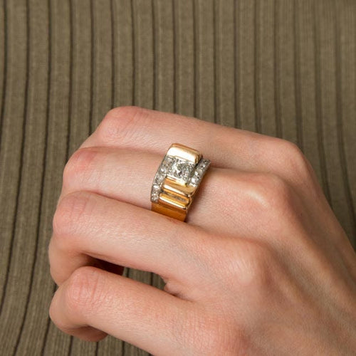 Bague 58.5 Bague Tank Platine Or jaune Diamants 58 Facettes HS20861